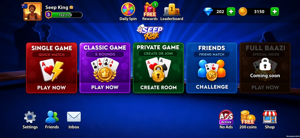 Seep King main menu with game modes