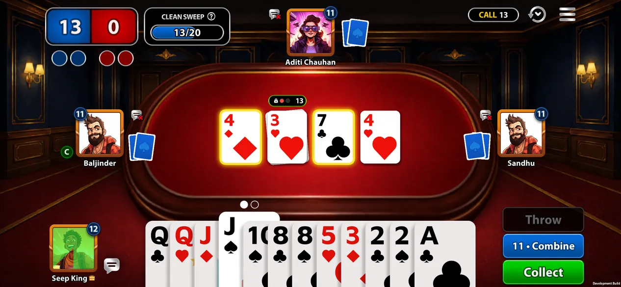 A Seep King round mid-play, catching cards off the table